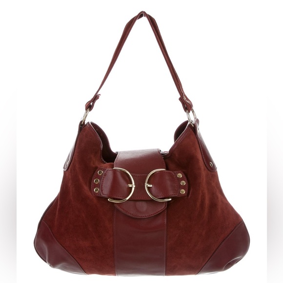 LUCA LUCA Leather Trimmed Suede Hobo Hand Bag - Picture 1 of 16